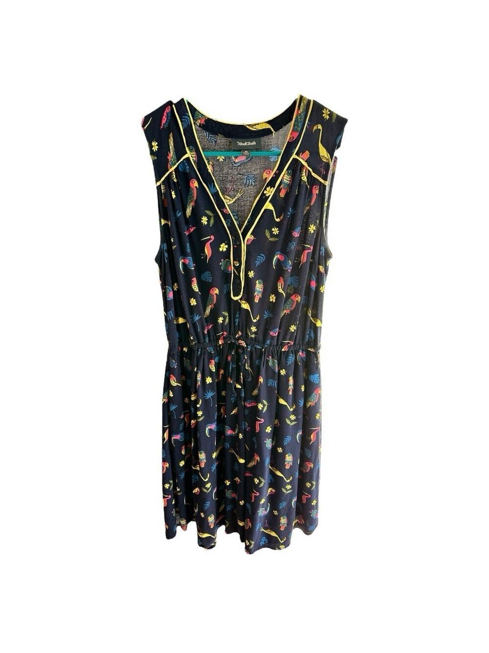 ModCloth Dress Novelty Navy Blue Cafe Au Soleil Tropical Birds Sleeveless Medium - Picture 4 of 14